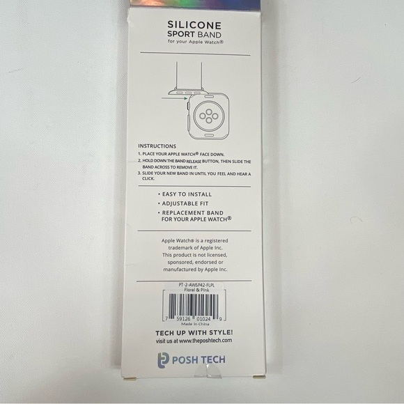 Purple Floral and Purple 2-Piece Silicone Band for Apple Watch 42mm - Picture 6 of 8